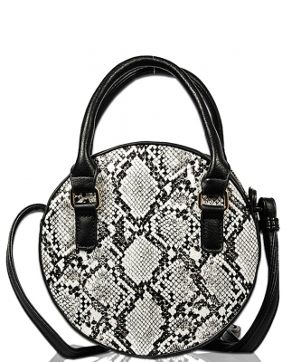 Snakeskin Print Round Messenger With Shoulder Strap PY1800  BLACK